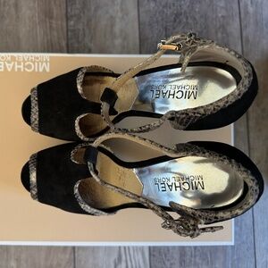 Michael Kors Black/Snake T-Strap Heels